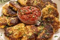Crispy Fried Cauliflower Cakes with Garlic Herb Dip