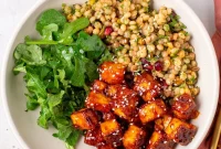 Apricot Harissa Tofu with Couscous Pilaf — Sweet and Spicy Flavor