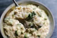 Cheesy Broccoli Orzo Bake with Garlic and Lemon