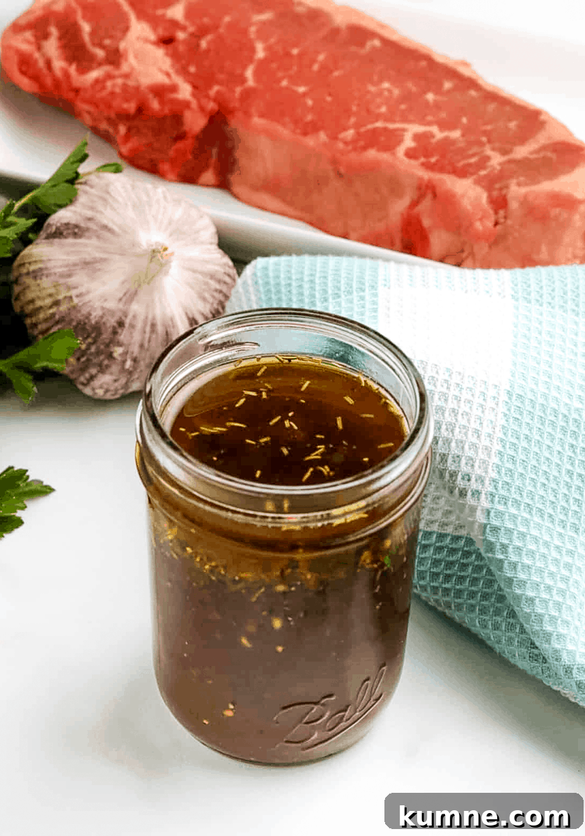 Cooking on Busy Weeknights Steak marinade being prepped in a mason jar.