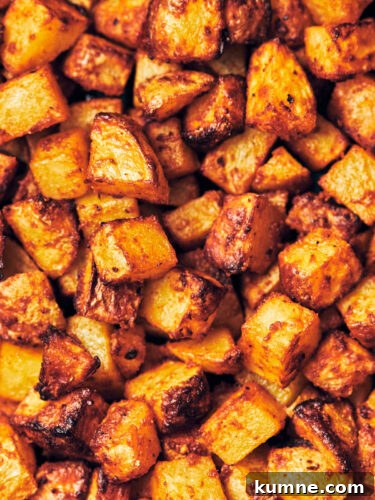 Close up of crispy air fryer breakfast potatoes (home fries)