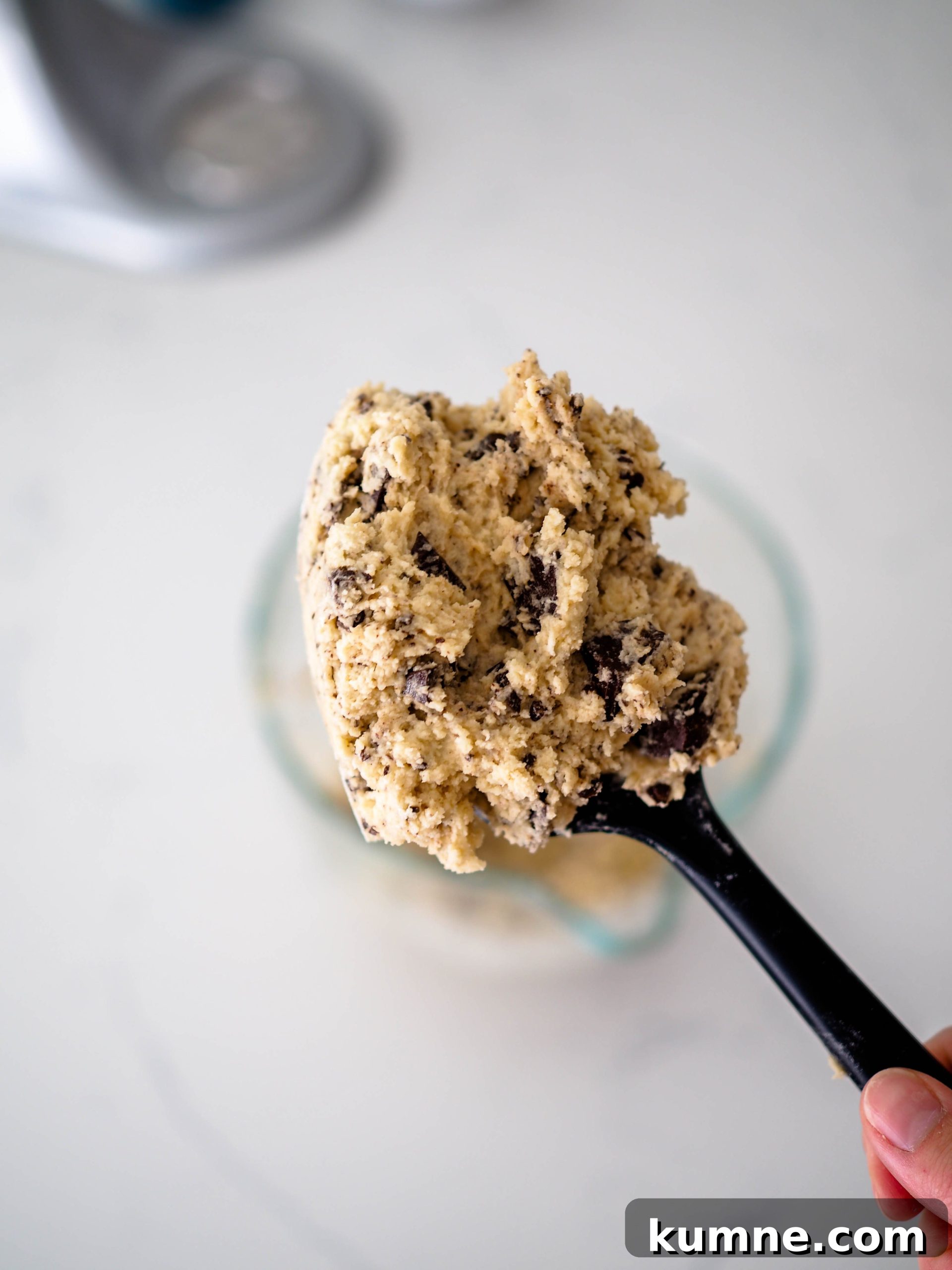 Decadent Dark Chocolate Chunk Cookie Recipe 6 A big spoonful of dark chocolate chunk cookie dough.