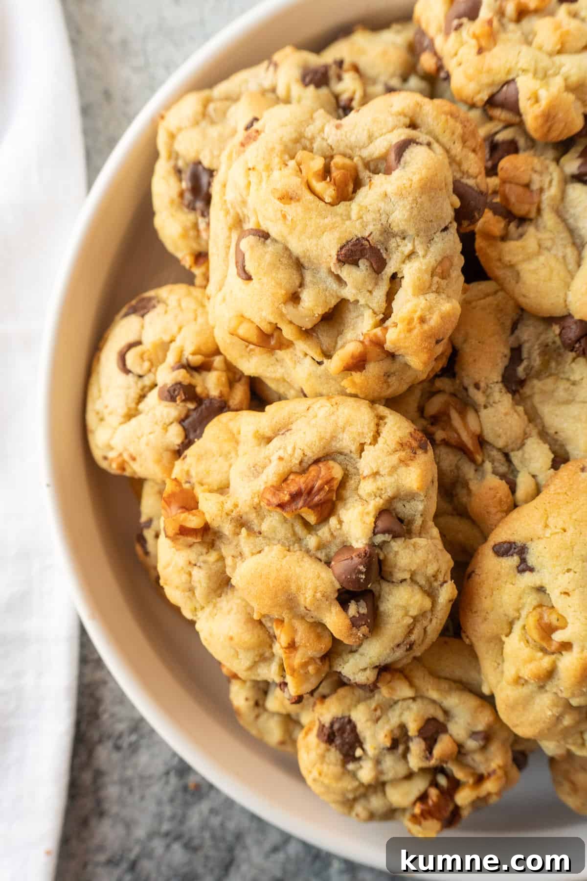 walnut chocolate chip cookies in white dish