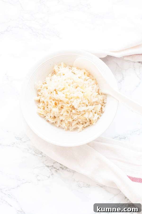Flavorful Instant Pot Garlic Rice Recipe for Quick Weeknight Meals 5 Instant Pot garlic rice in a white bowl