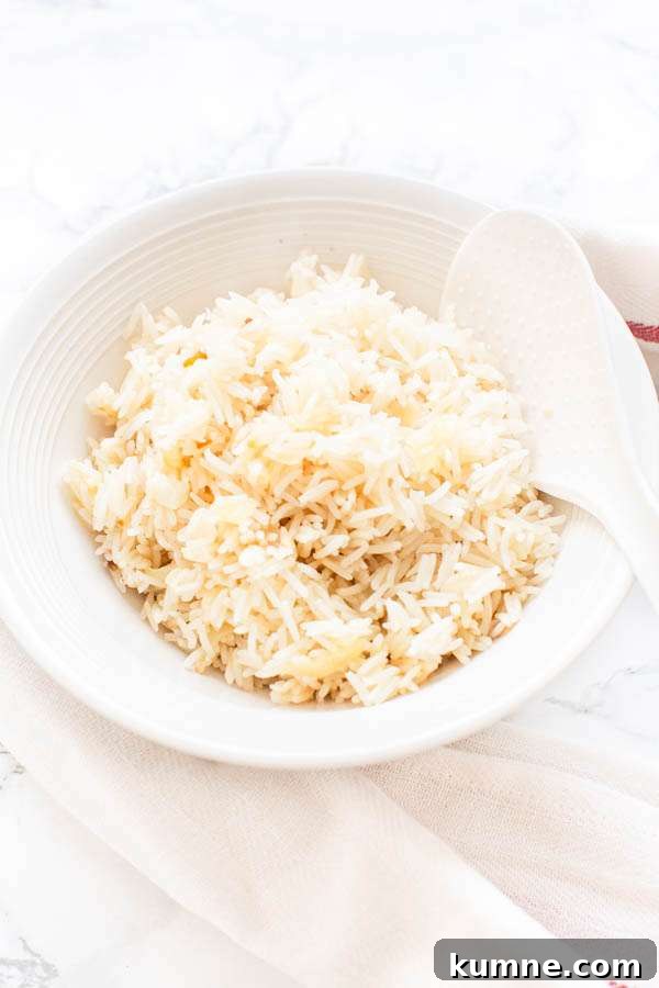 Flavorful Instant Pot Garlic Rice Recipe for Quick Weeknight Meals 6 Instant Pot garlic rice in a white bowl