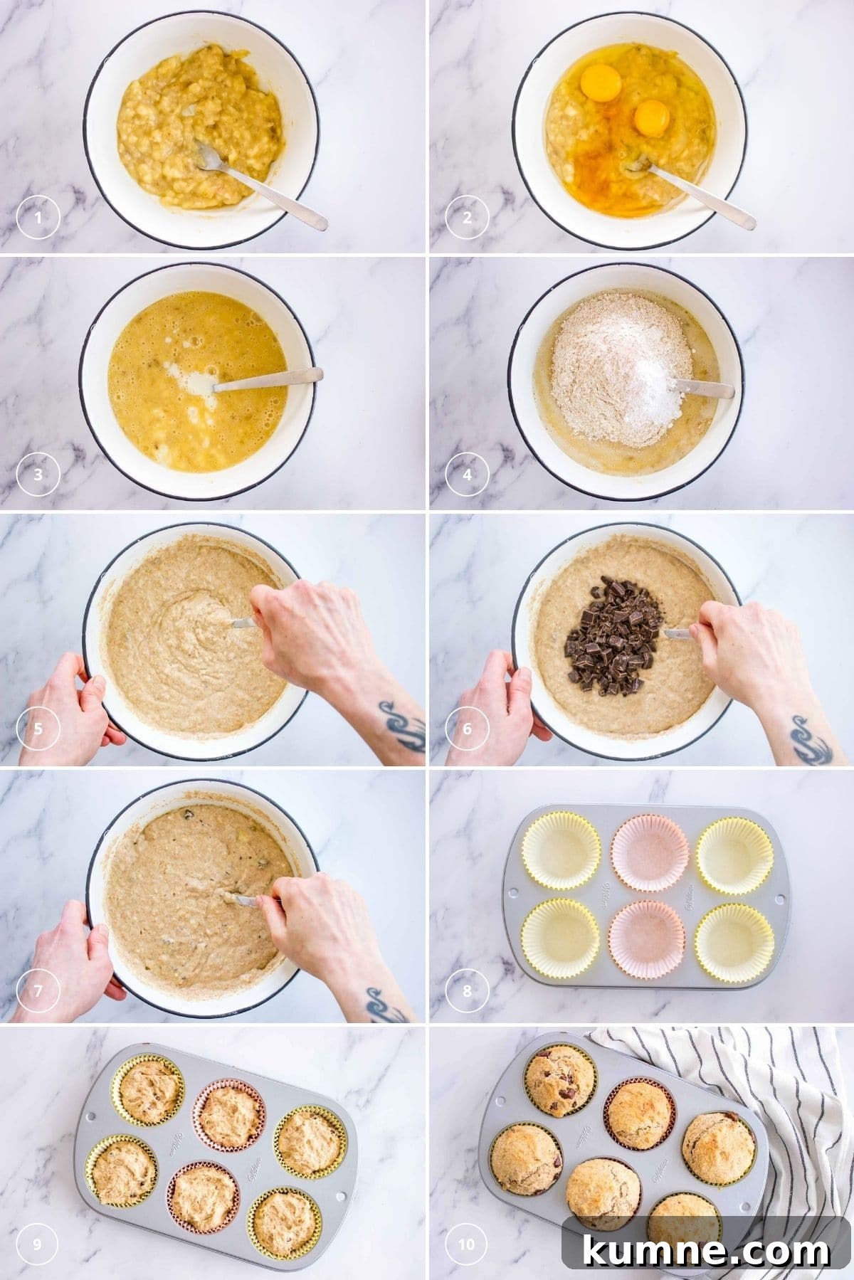 Chocolate Chip Banana Muffins process photos