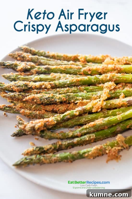 Crispy Keto Air Fryer Asparagus Recipe 3 breaded asparagus on a plate