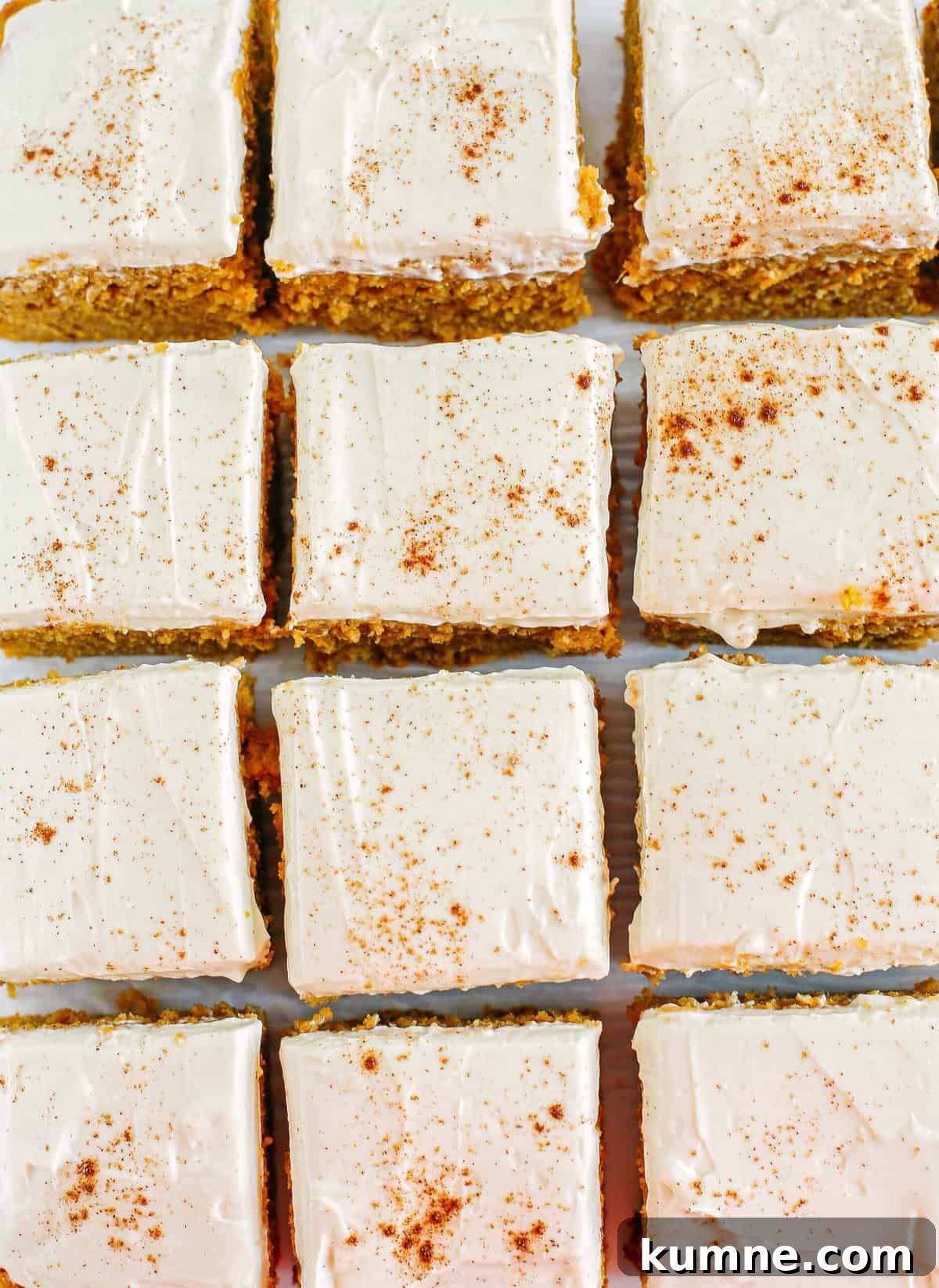 Moist Pumpkin Spice Bars with Yogurt Glaze 3 These Healthier Pumpkin Bars are moist, taste just like cake, and are made without any butter, oil or refined sugar! Topped with a delicious maple cream cheese frosting and loaded with so much pumpkin flavor!