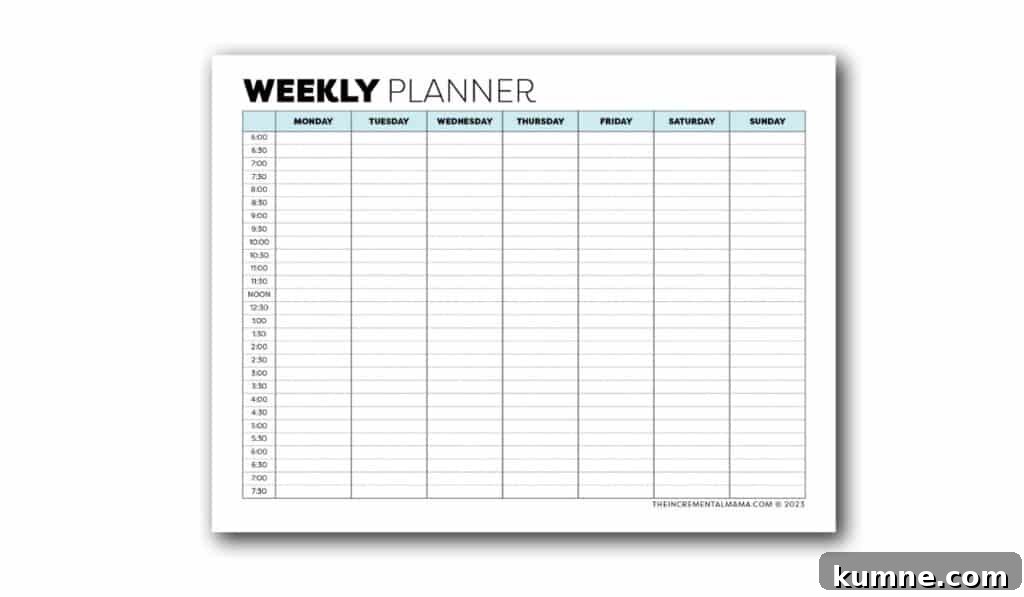 printable simple weekly time block schedule