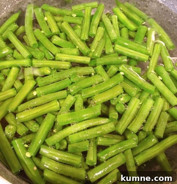 Crispy Fresh Green Bean Casserole with Garlic and Parmesan 4 cut green beans in boiling water