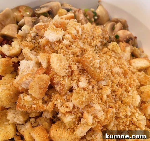 Crispy Fresh Green Bean Casserole with Garlic and Parmesan 9 adding crushed crouton to green beans