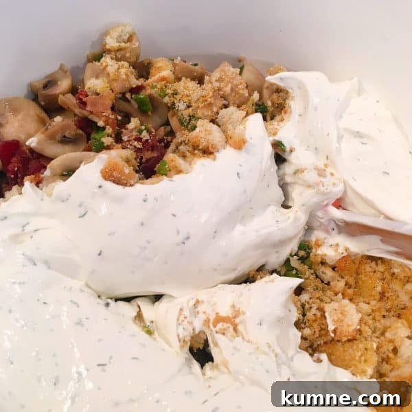 Crispy Fresh Green Bean Casserole with Garlic and Parmesan 10 Sour cream mixture added to casserole ingredients