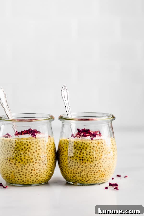 Turmeric Golden Milk Chia Pudding Recipe 9 two jars of golden milk chia pudding with spoons in them