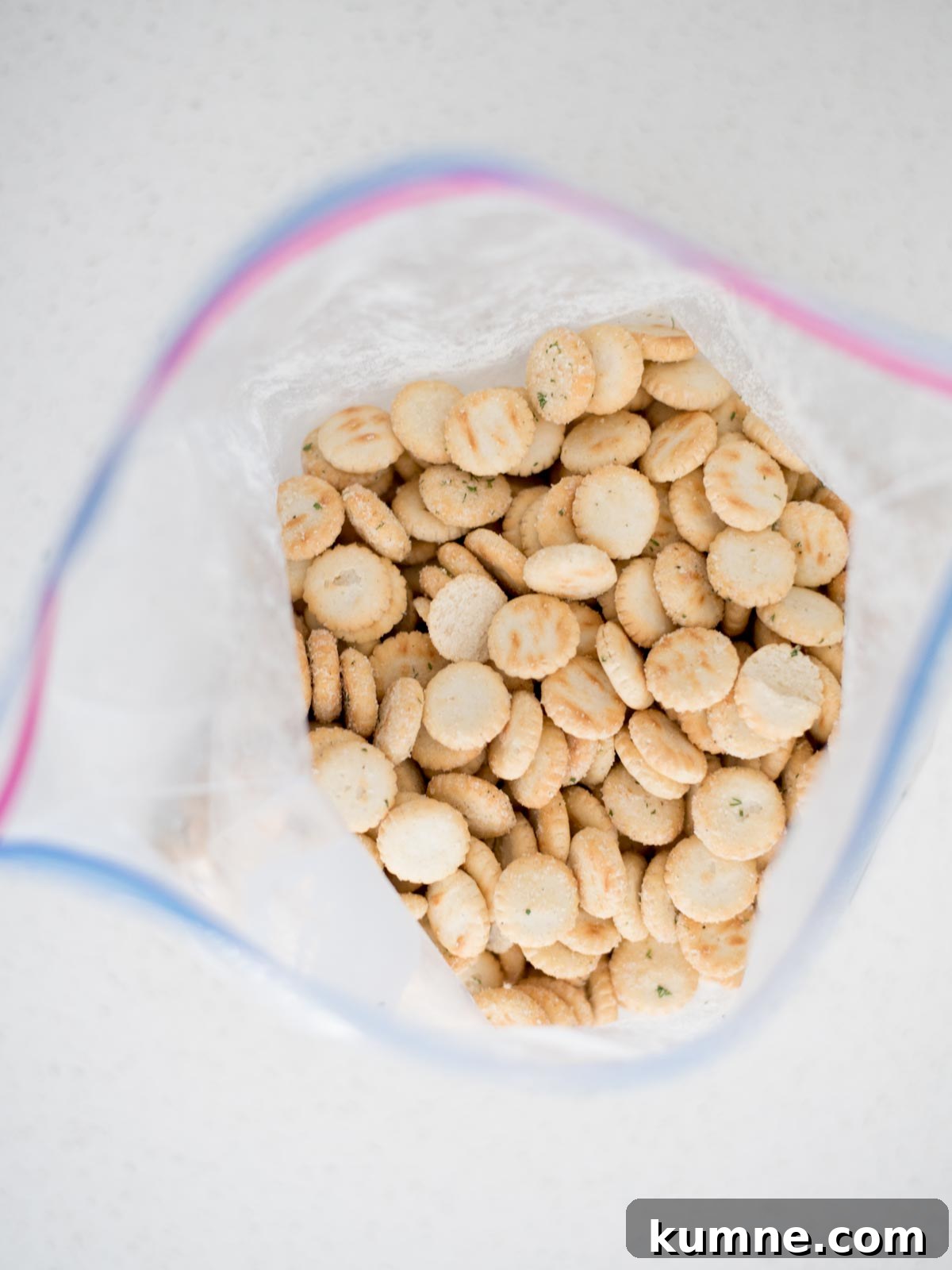 Ranch Dill Oyster Crackers Recipe for Party Snacks 7 Ziploc bag of oyster crackers.