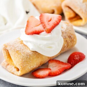 Cheesecake chimichanga with strawberries.