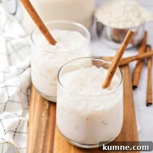 Glass of horchata with cinnamon.