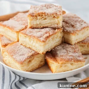 Churro cheesecake bars on a plate.