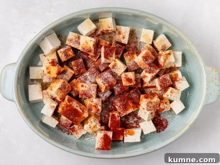 Apricot Harissa Tofu with Couscous Pilaf — Sweet and Spicy Flavor 8 tofu cubes seasoned with spices