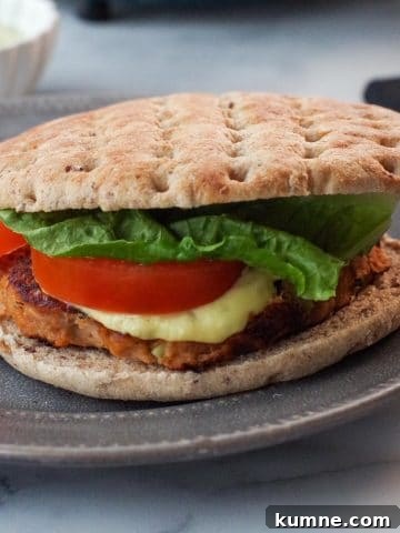 tuna burger on grey plate