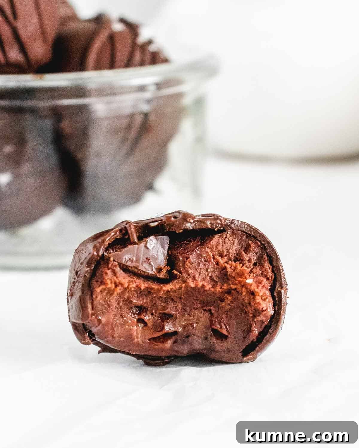 Mocha Chocolate Truffles Recipe: Rich Coffee-Infused Truffles 6 A close up bite shot of chocolate truffles