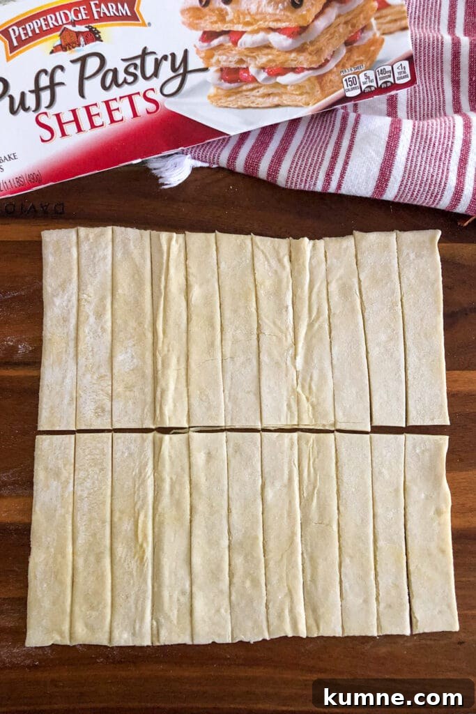 Crispy Oven-Baked Churros Recipe you Can Make at Home 3 Puff pastry dough cut into strips