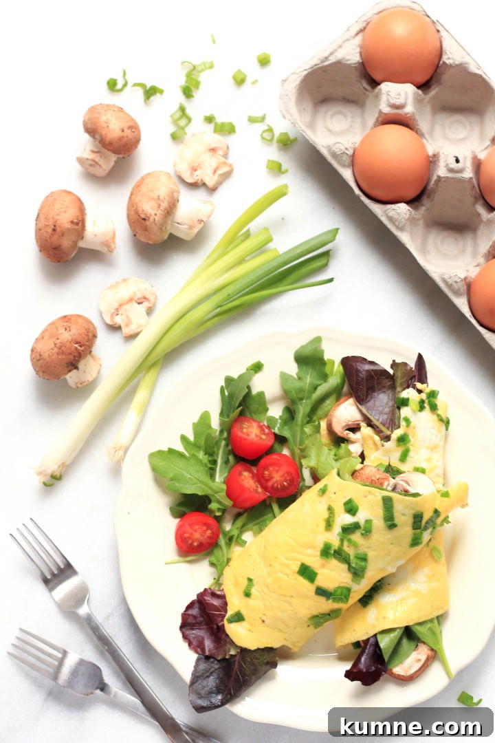 Spinach Mushroom Omelet (Gluten-Free, Dairy-Free) Omelet Wraps with Spinach, Lettuce and Mushrooms