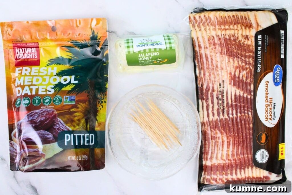Crispy Air Fryer Bacon-Wrapped Dates Stuffed with Goat Cheese 4 ingredients to make bacon wrapped dates in the air fryer