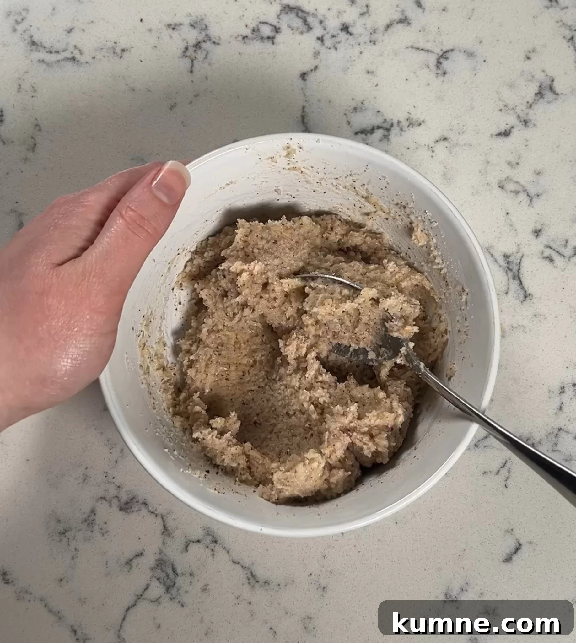 Salted Caramel Hazelnut Fastelavnsboller Recipe 12 Mixing the hazelnut remonce together.