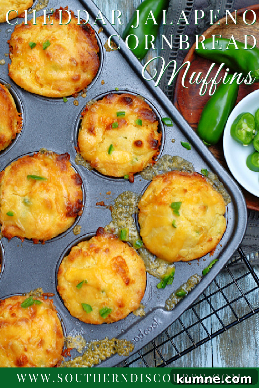 This easy recipe for Homemade Cheddar Jalapeno Cornbread Muffins is so easy to follow. Plenty of cheesy goodness, just the right amount of jalapeno kick baked right into moist tender, cornbread.