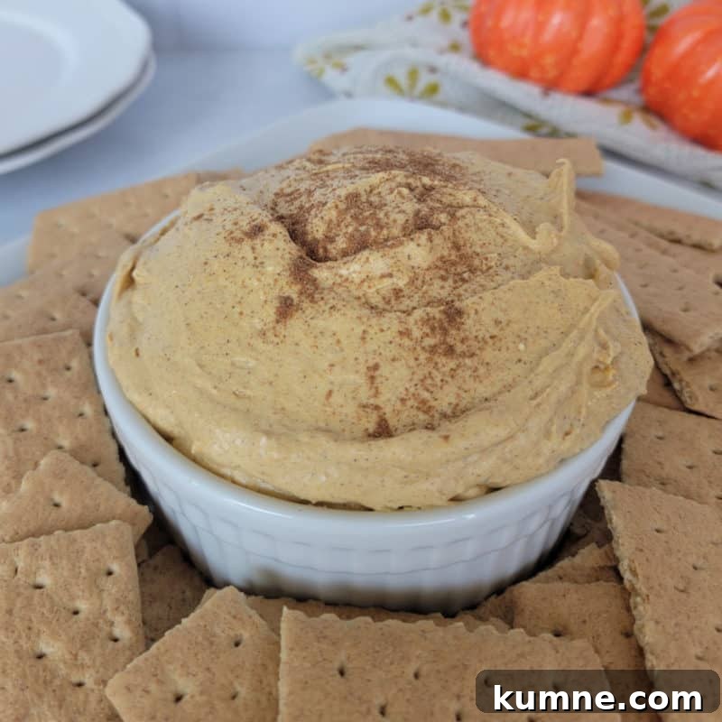 Top Fall Dessert Recipes You Need to Try This Season 17 Pumpkin Cream Cheese Dip in a white bowl surrounded by graham crackers