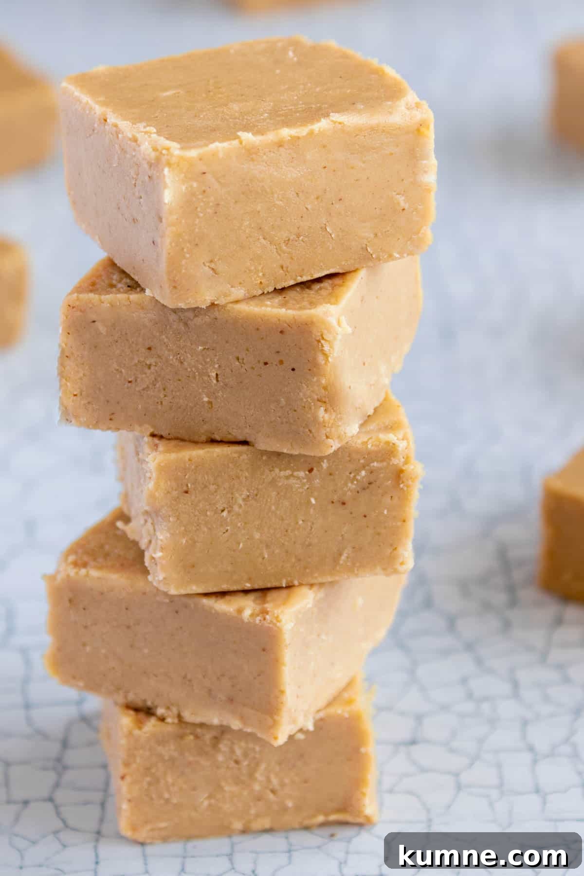 Creamy 2-Ingredient Peanut Butter Fudge Recipe 8 Tower of peanut butter fudge.