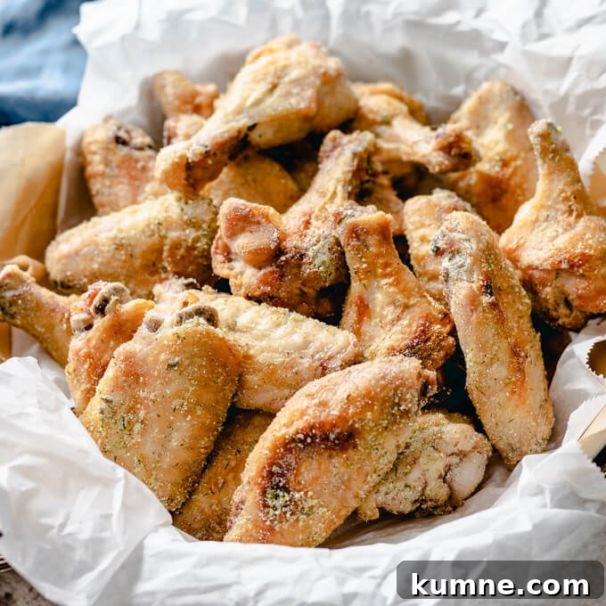 Tangy ranch chicken wings pieces in a basket.