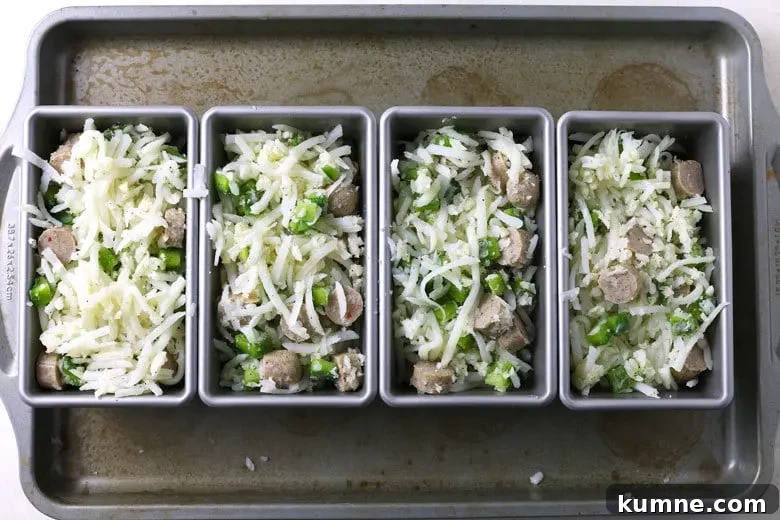 Spoon the hash brown mixture into mini loaf pans and bake.