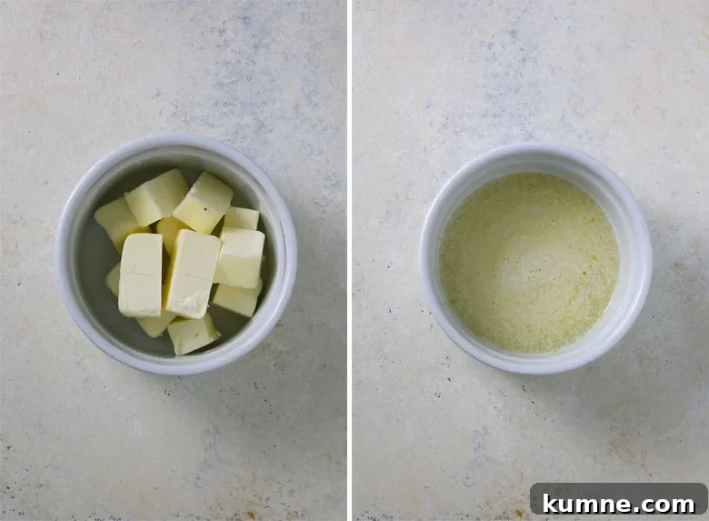 Melting butter to mix with the hash browns and sausage.