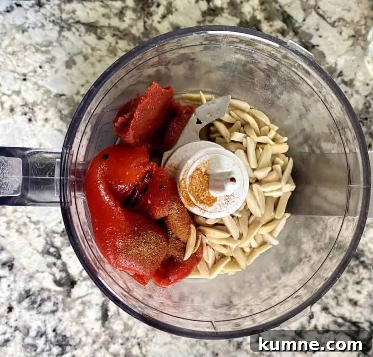 Sauce ingredients in a small food processor cup. 