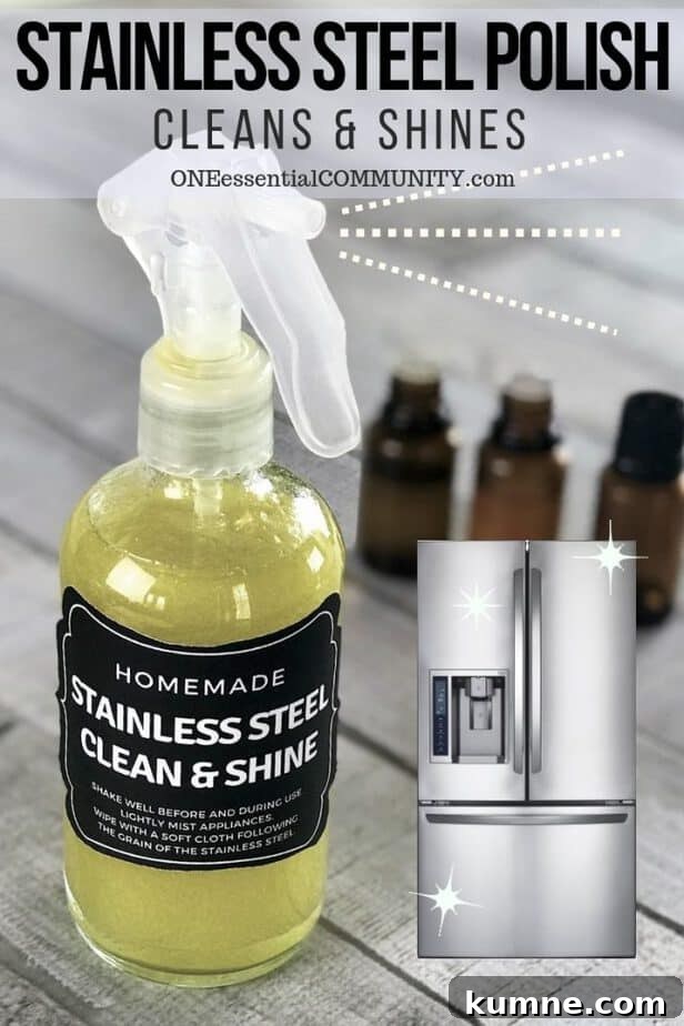 How to Polish Stainless Steel to a Mirror Shine 2 DIY Stainless Steel Polish- easy, 3 ingredient cleaning recipe. Natural, non-toxic, made with essential oils. Gets rid of fingerprints, smudges, dirt and grime. Creates clean, sparkly, shiny finish free of fingerprints and smudges. essential oil recipe, essential oil DIY, natural cleaning, essential oil cleaning, doTERRA, Young Living, Plant Therapy