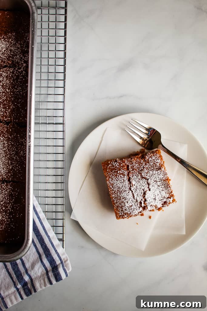 Light, Tender Gluten-Free Gingerbread Recipe for Moist Flavor 3 gluten free gingerbread slice on a white plate