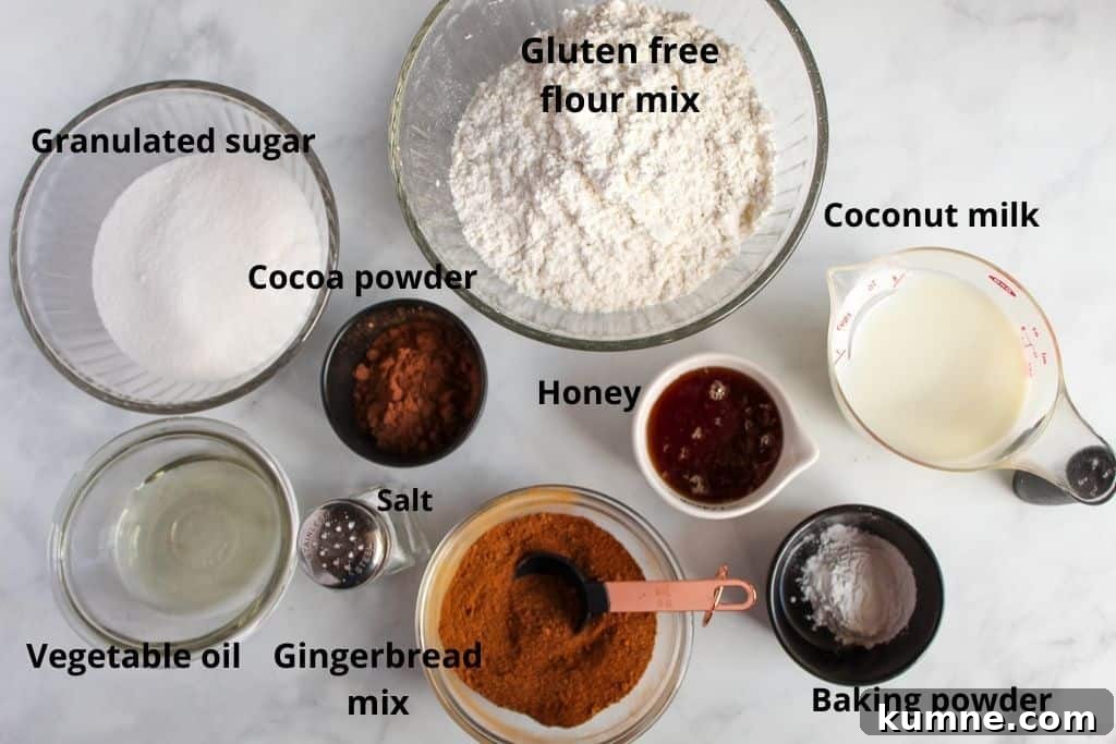 Light, Tender Gluten-Free Gingerbread Recipe for Moist Flavor 5 gingerbread ingredients on a counter