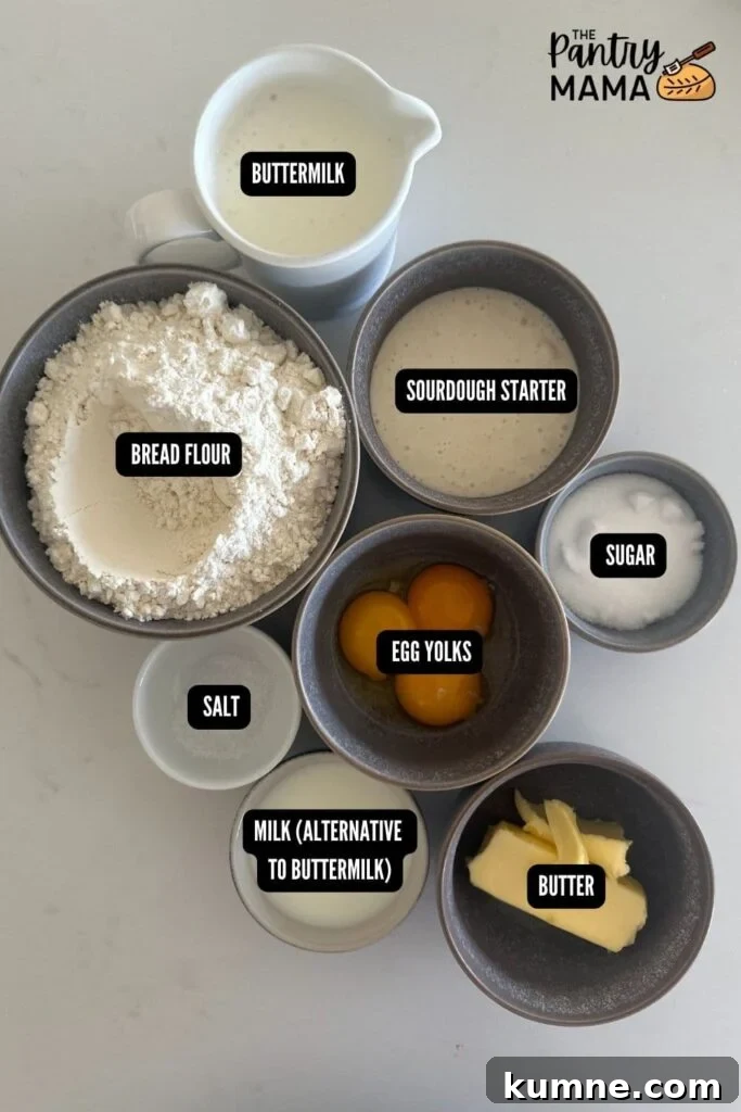 Ingredients necessary for making fried sourdough donuts.