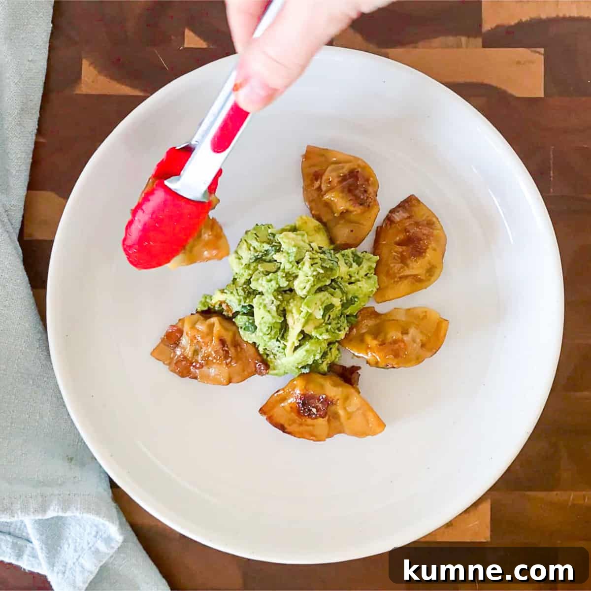 Close up of wontons and vegetables