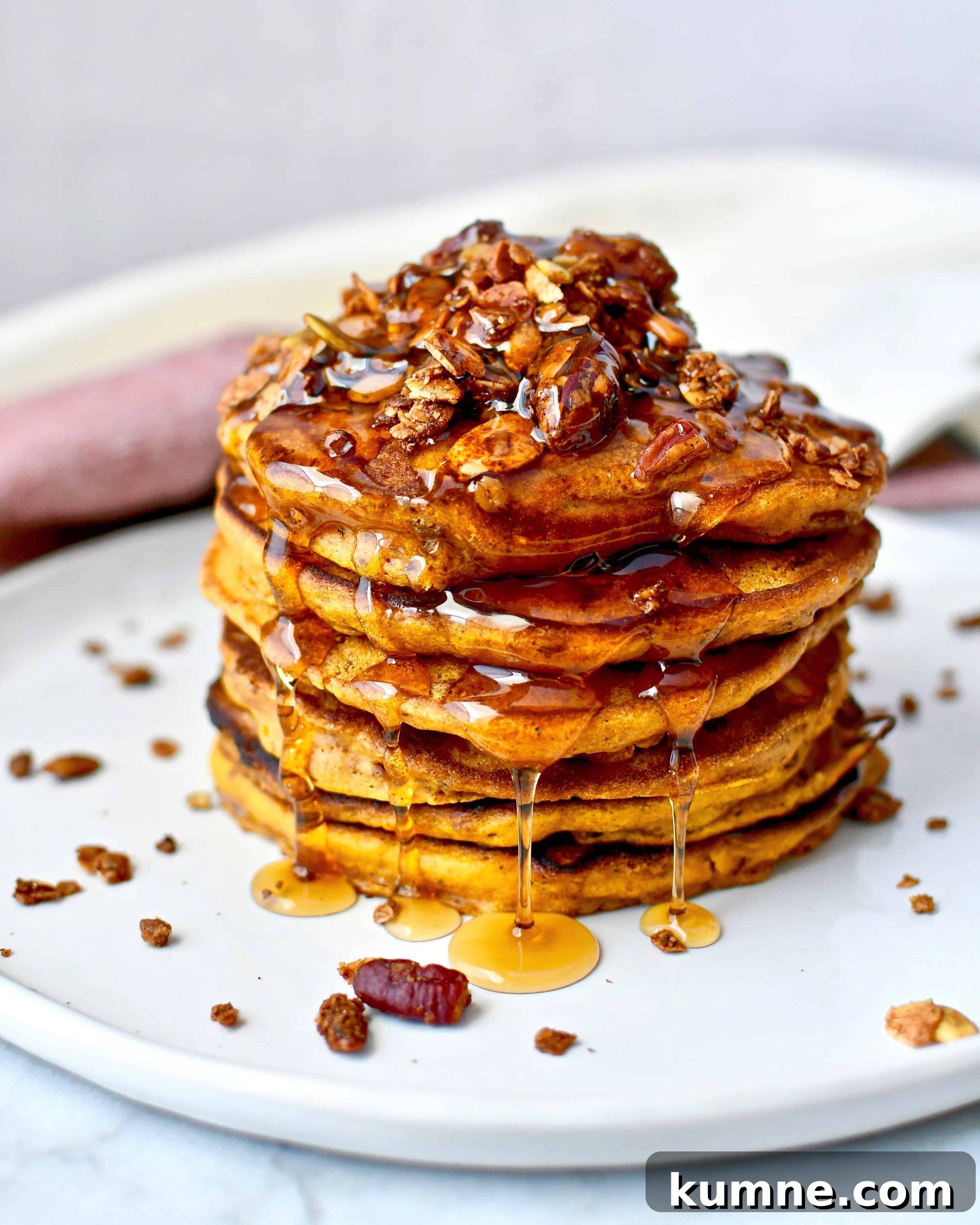 Fluffy Pumpkin Spice Pancakes with Maple Syrup 2 Harvest Pumpkin Crunch Pancakes