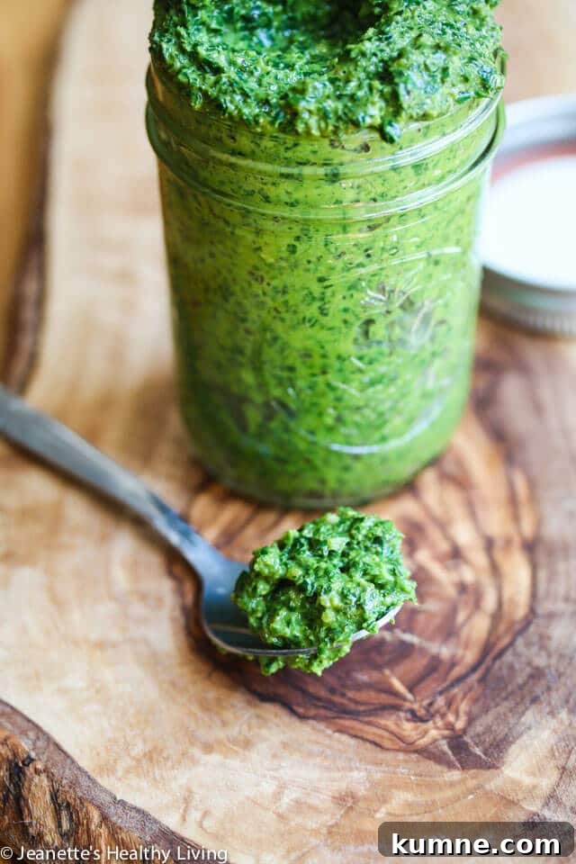 Kale, Mint & Basil Pesto: Bright Herb Pesto Recipe for Pasta 4 Kale Mint Basil Pesto - a summer pesto that's healthy and delicious ~ toss with pasta (hot or cold), add a few spoonfuls to potato salad, or use it on sandwiches and pizza