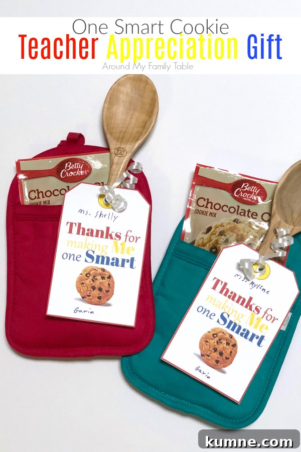 Smart Cookie Gift Ideas for Teacher Appreciation Day 4 Printable tags make assembling One Smart Cookie Teacher Appreciation Gifts quick and personal.