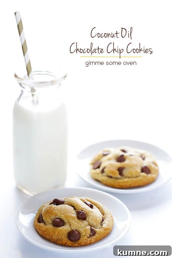 Coconut Oil Chocolate Chip Cookies -- soft, chewy, easy to make, and SO delicious | gimmesomeoven.com #dessert #cookies