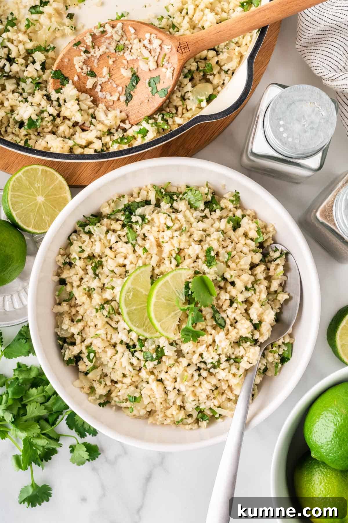 Cilantro Lime Cauliflower Rice Recipe — Zesty Low-Carb Side 13 cauliflower rice in a serving bowl