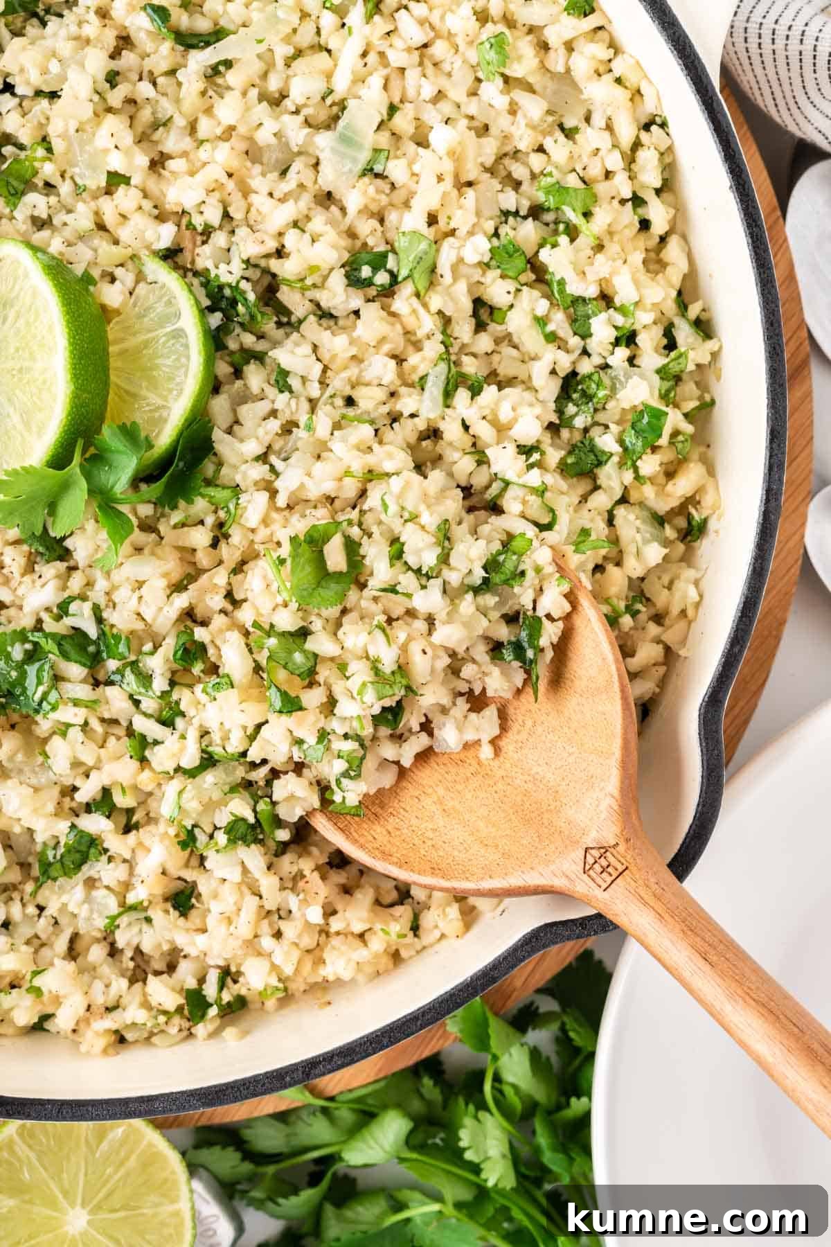 Cilantro Lime Cauliflower Rice Recipe — Zesty Low-Carb Side 4 cilantro lime cauliflower rice in a skillet