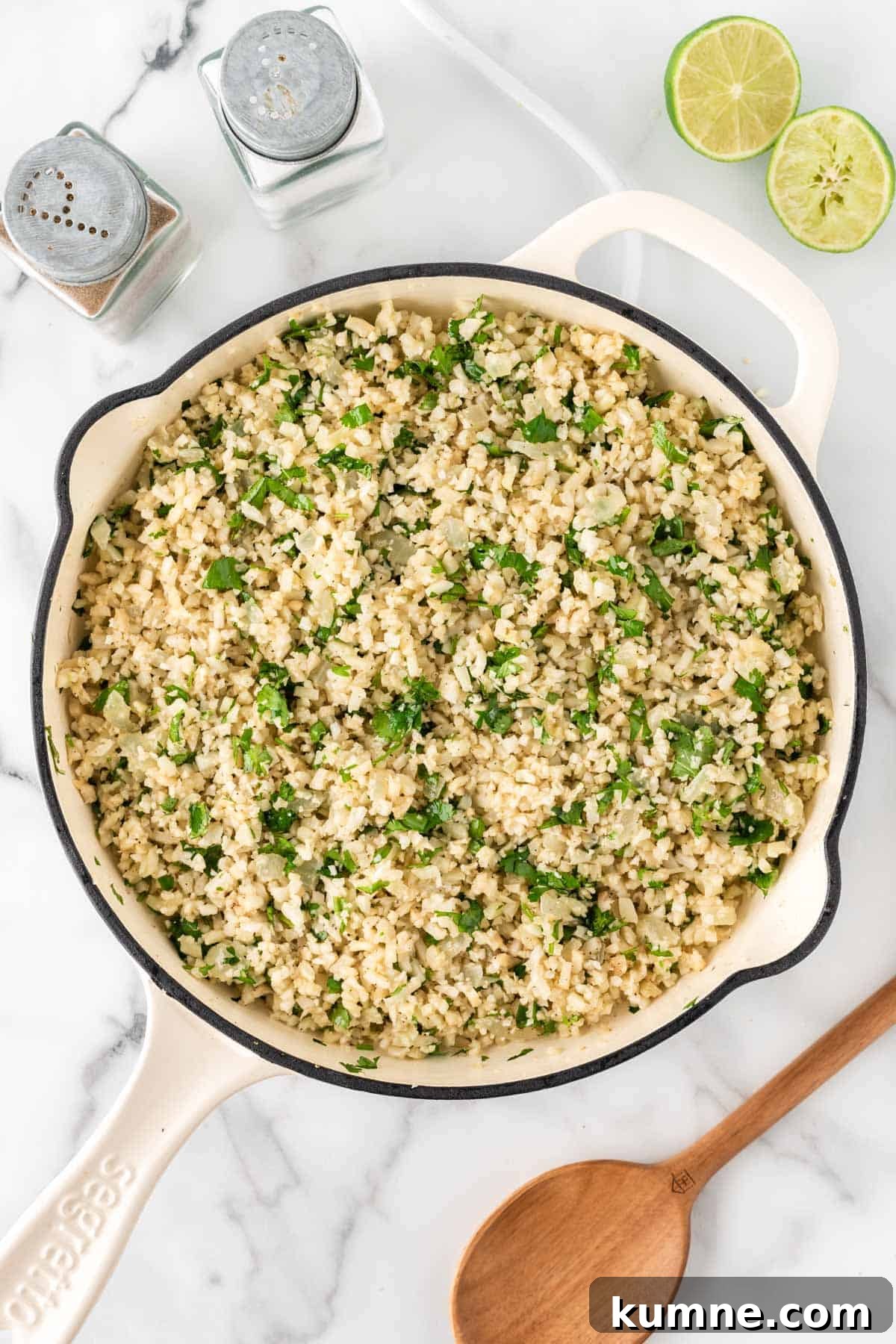 Cilantro Lime Cauliflower Rice Recipe — Zesty Low-Carb Side 10 cilantro lime cauliflower rice in a skillet