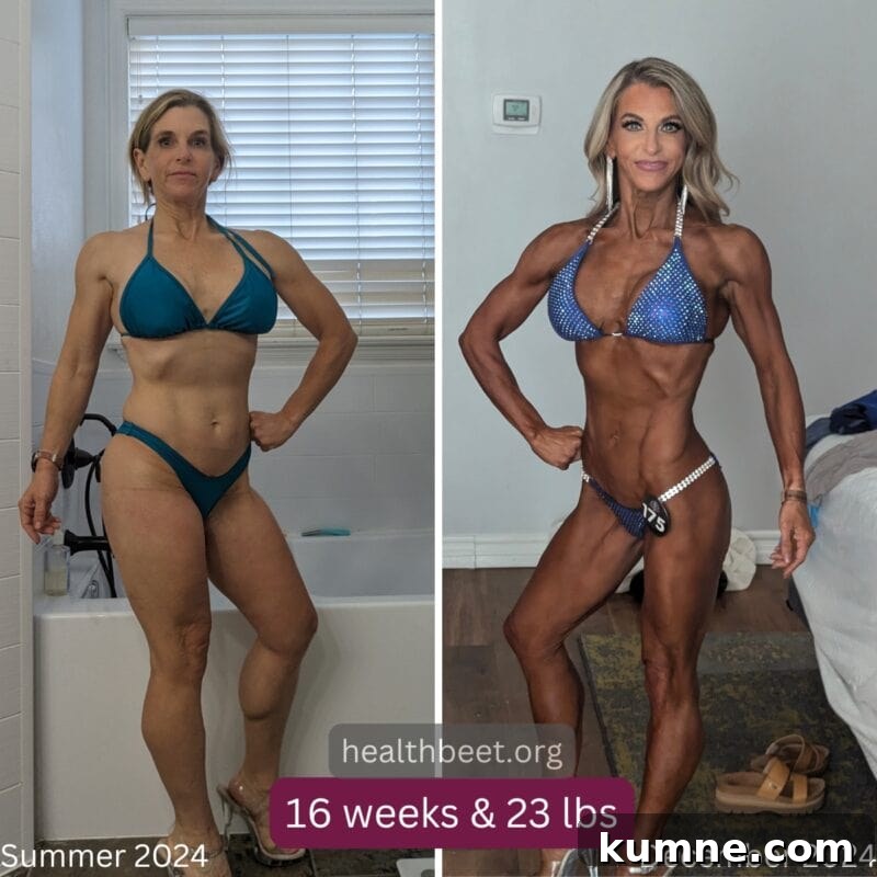 Preparing for a Women's Fitness Competition Over 50: Losing 23 lbs in 16 Weeks 2 16 weeks and 23 lbs transformation picture