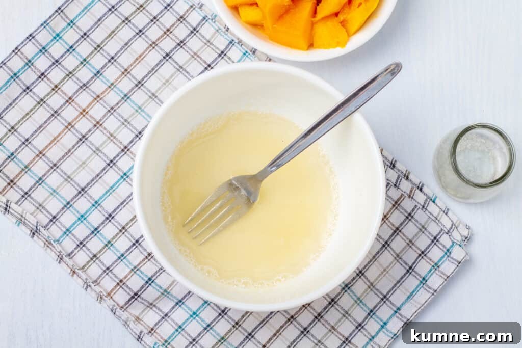 Creamy Mango Mousse Recipe: Light No-Bake Dessert in Minutes 3 hydrating gelatin in white bowl