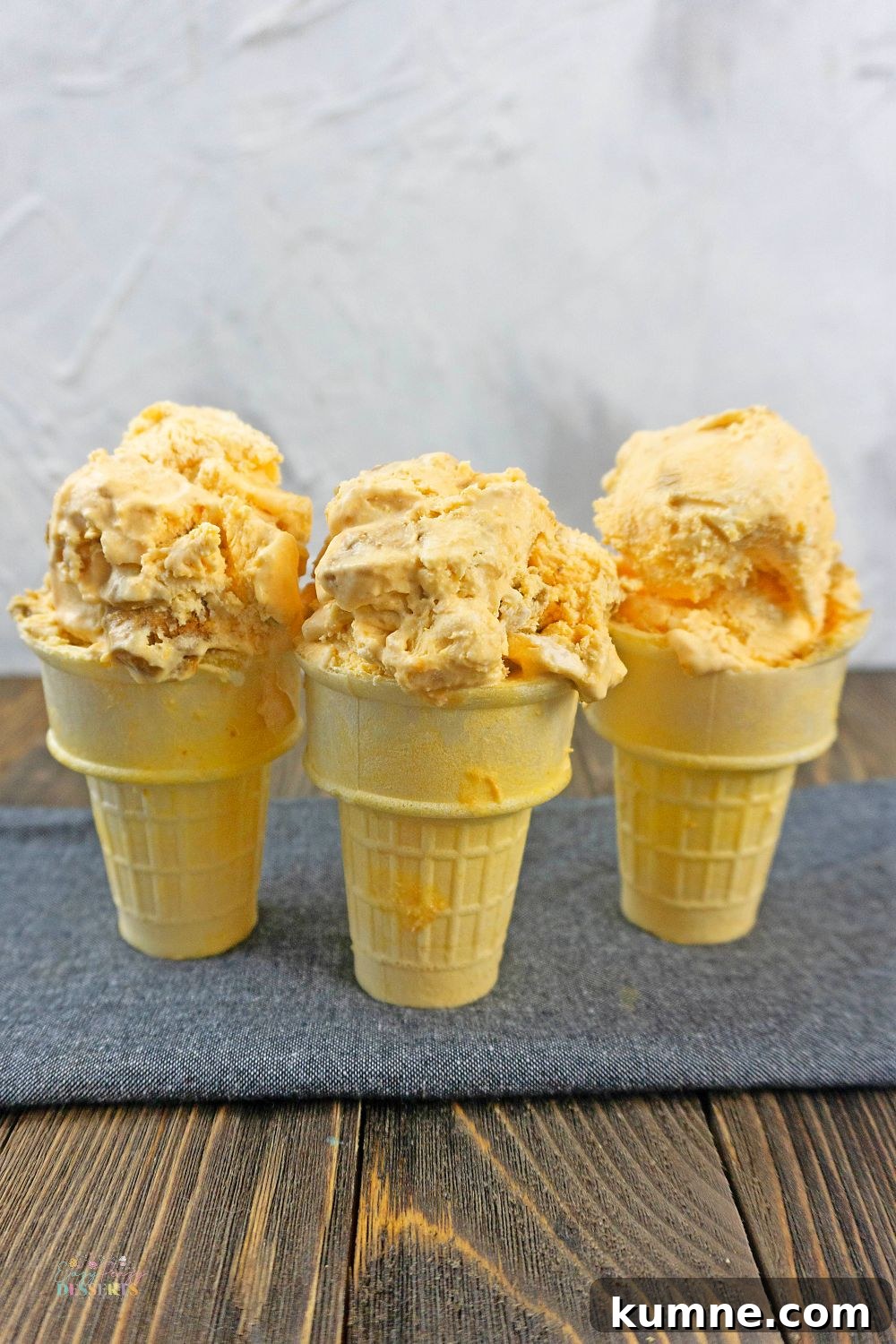 No-Churn Pumpkin Ice Cream with Gingersnap Cookies 2 Pumpkin ice cream in three ice cream cones
